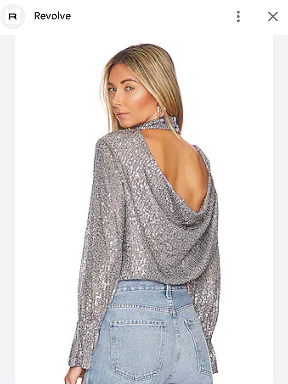 #472-Metallic Silver Sequin Mock Neck Blouse